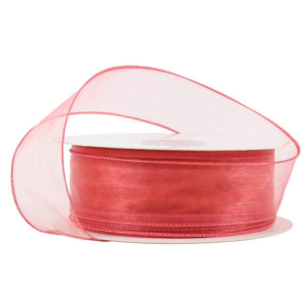 1 1/2" Wired Sheer Ribbon | Rose | 50 Yard Roll