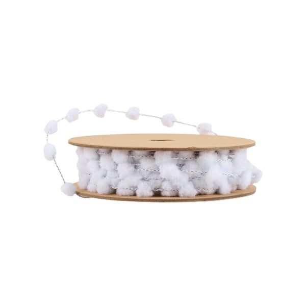 8mm Wired Pom Pom | White | 25 Yard Roll