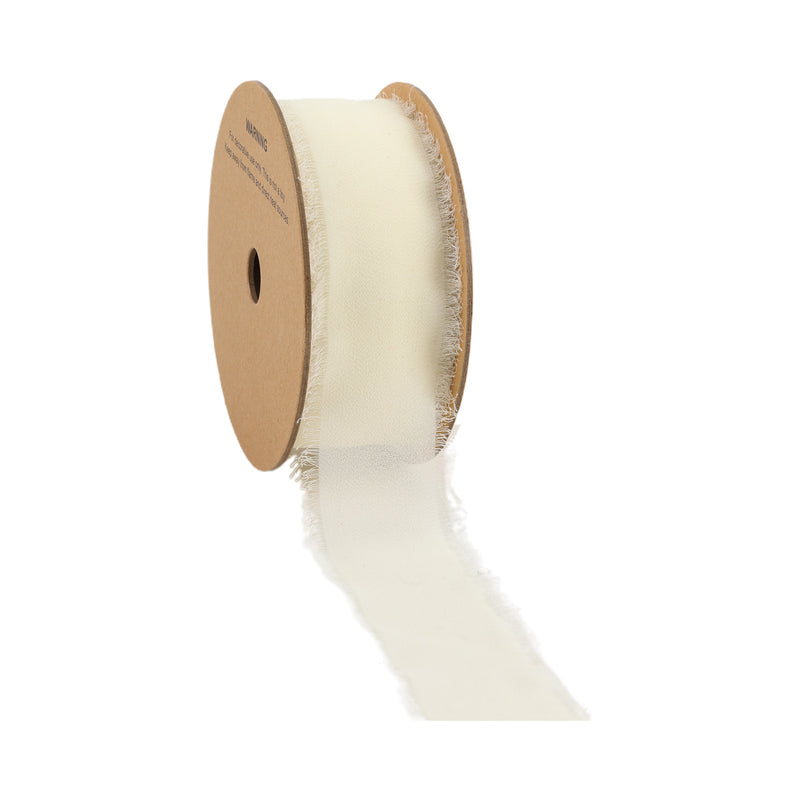 1 1/2" Frayed Edge Chiffon Ribbon | Cream | 10 Yard Roll