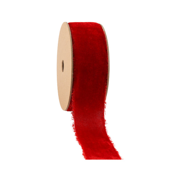 1 1/2" Frayed Edge Velvet Ribbon | Magenta | 5 Yard Roll