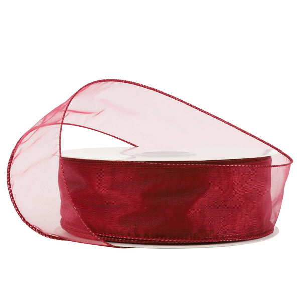 1 1/2" Wired Sheer Ribbon | Burgundy | 50 Yard Roll