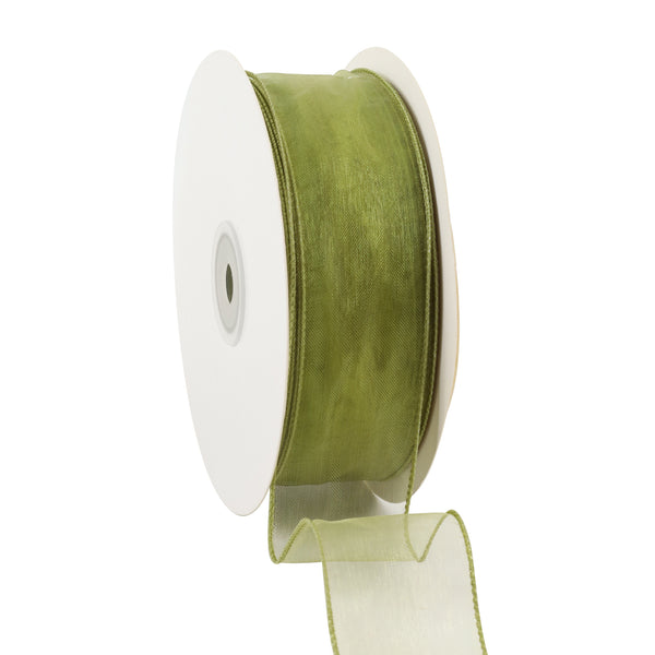 1 1/2" Wired Sheer Ribbon | Apple Green | 50 Yard Roll