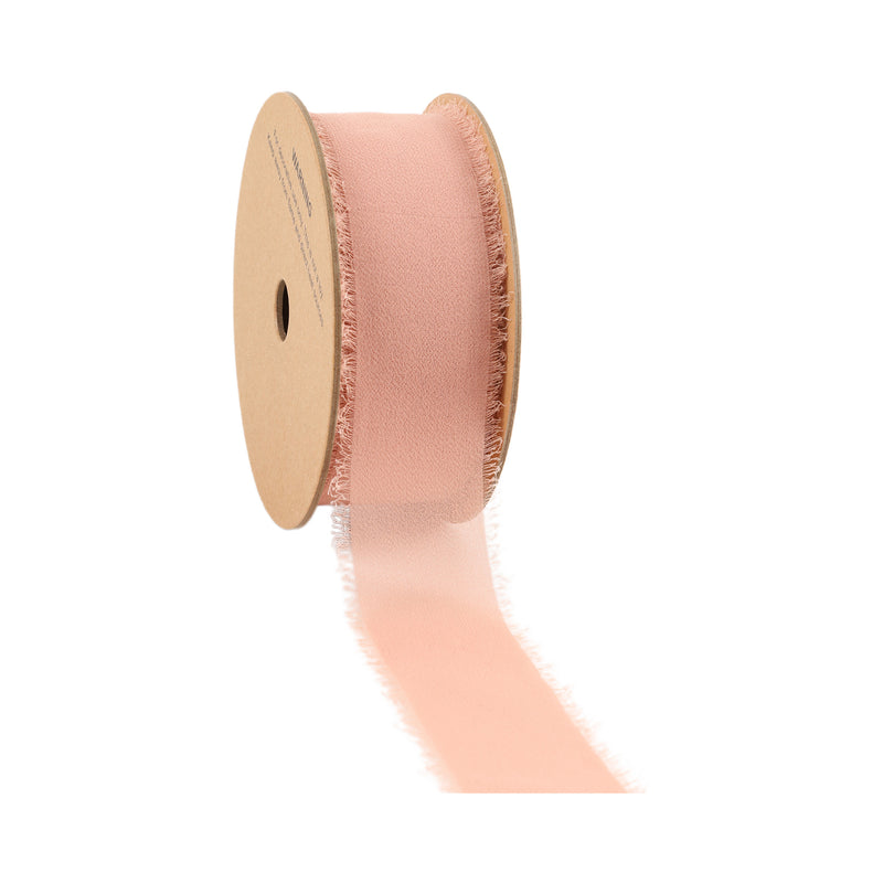 1 1/2" Frayed Edge Chiffon Ribbon | Blush | 10 Yard Roll