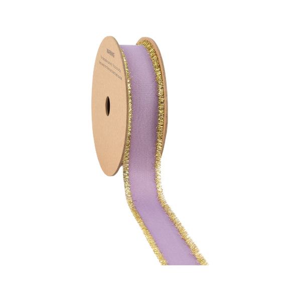 1" Textured Grosgrain Ribbon | Gold Metallic Fringe Lilac | 25 Yard Roll