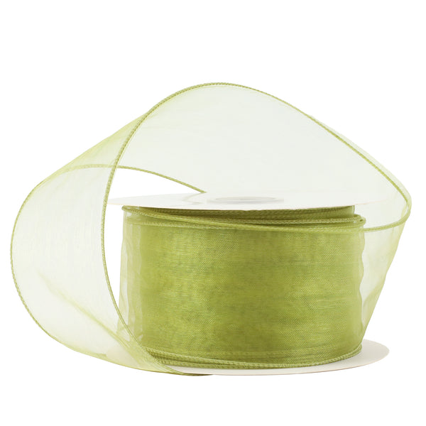 2 1/2" Wired Sheer Ribbon | Apple Green | 50 Yard Roll