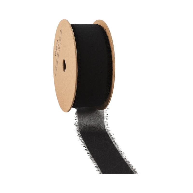 1 1/2" Frayed Edge Chiffon Ribbon | Black | 10 Yard Roll