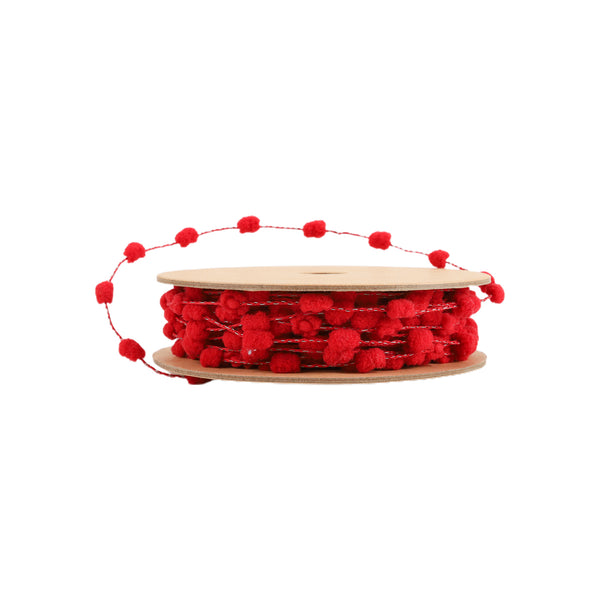 8mm Wired Pom Pom  | Red | 25 Yard Roll