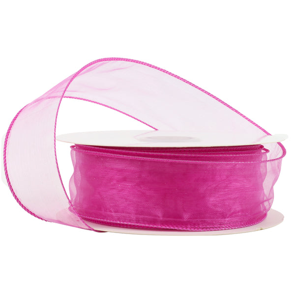 1 1/2" Wired Sheer Ribbon | Fuchsia | 50 Yard Roll