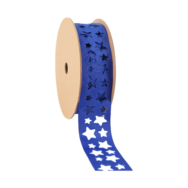 1 1/2" Textured Grosgrain Ribbon | Cobalt w/ Star Cut Out | 25 Yard Roll