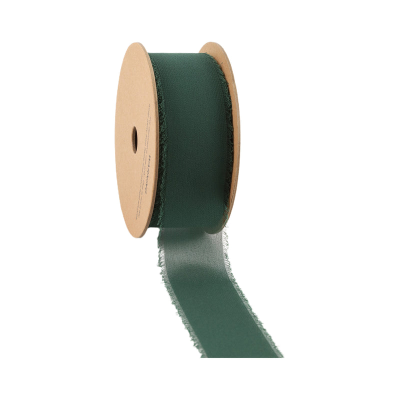 1 1/2" Frayed Edge Chiffon Ribbon | Dark Green | 10 Yard Roll