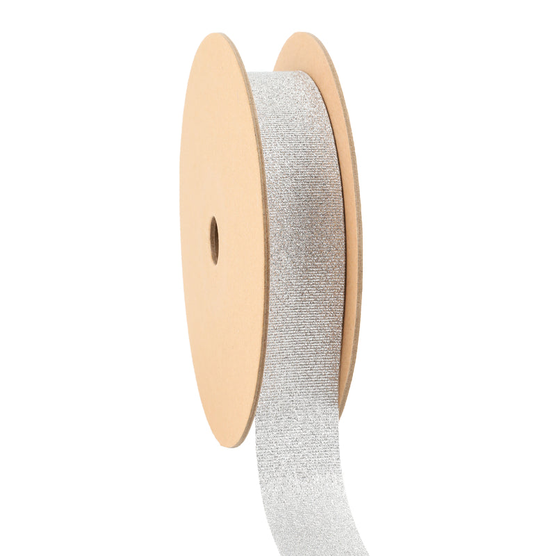1" Metallic Grosgrain Ribbon | Bright Silver | 25yd Roll