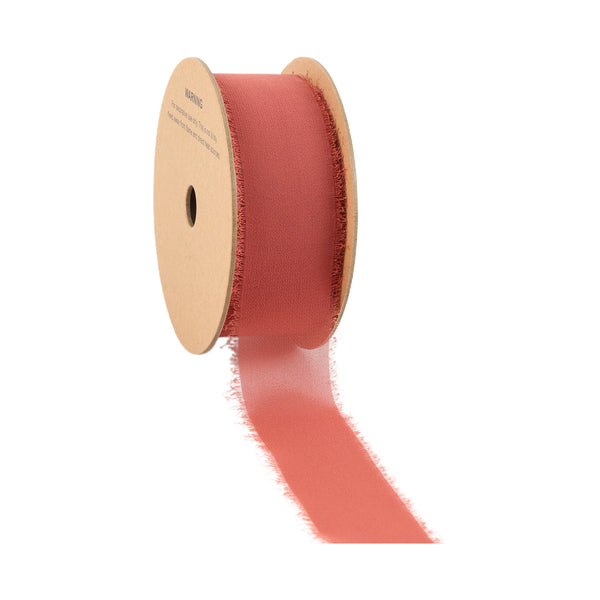 1 1/2" Frayed Edge Chiffon Ribbon | Salmon | 10 Yard Roll