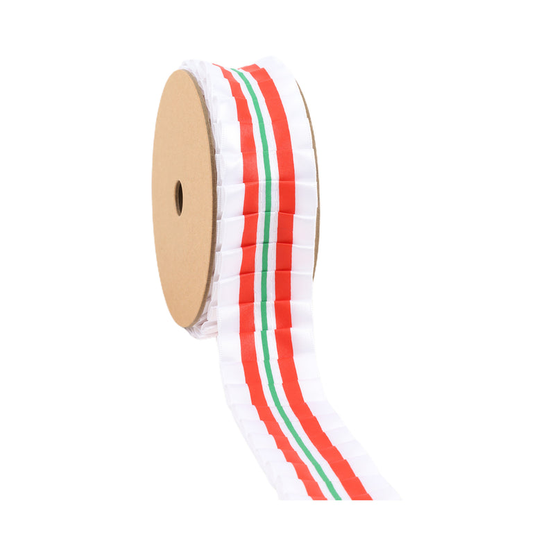 1 1/2" Printed Grosgrain Ribbon | Candy White w/ Red/Green Stripe | 10 Yard Roll