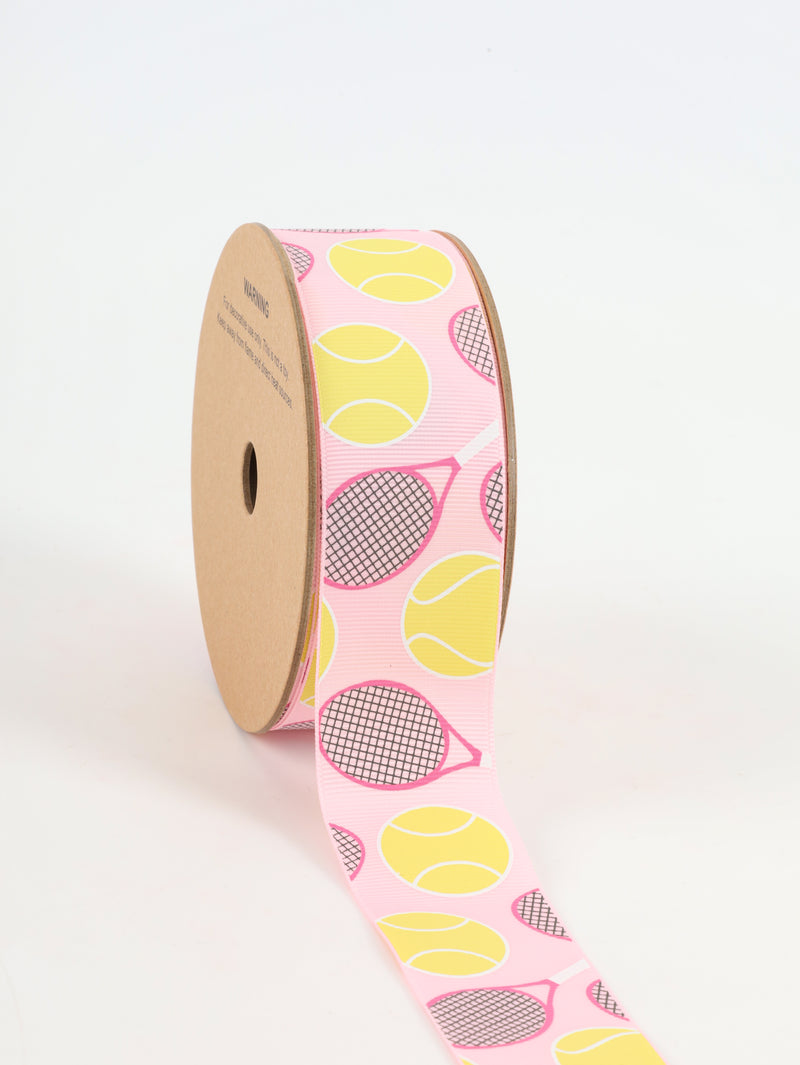 1 1/2" Printed Grosgrain Ribbon | Tennis Balls and Rackets | 25 Yard Roll