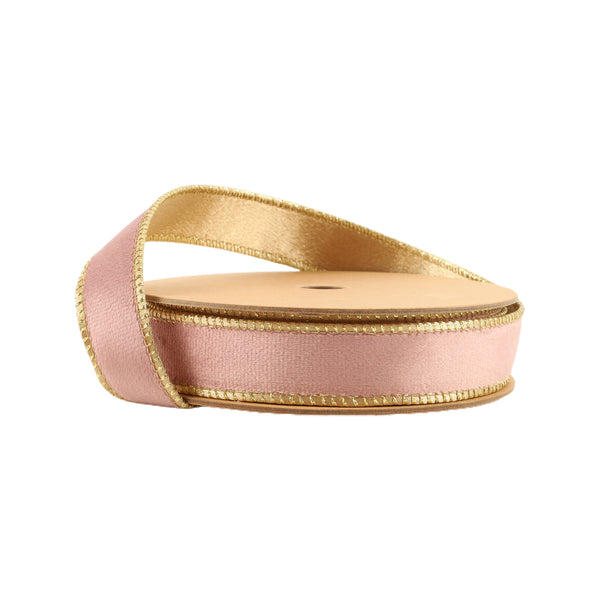 1" Reversible Classic Velvet Wired Ribbon | Pink/Gold | 10 Yard Roll