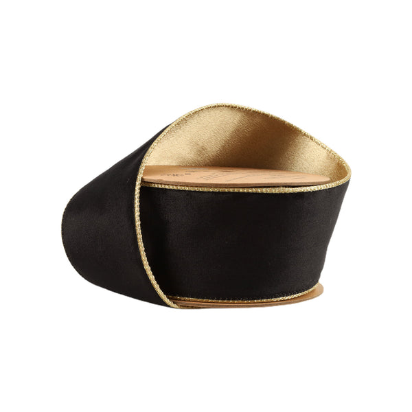 2 1/2" Reversible Classic Velvet Wired Ribbon | Black/Gold | 10 Yard Roll