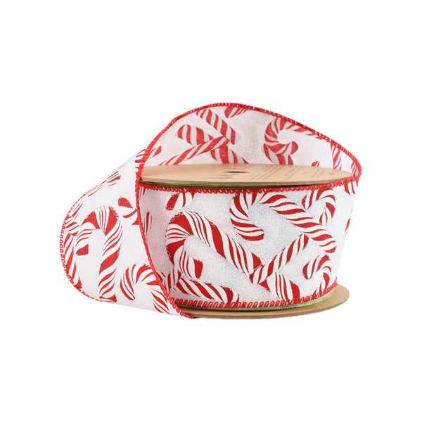 2 1/2" Wired Ribbon | Candy Cane on White | 10 Yard Roll