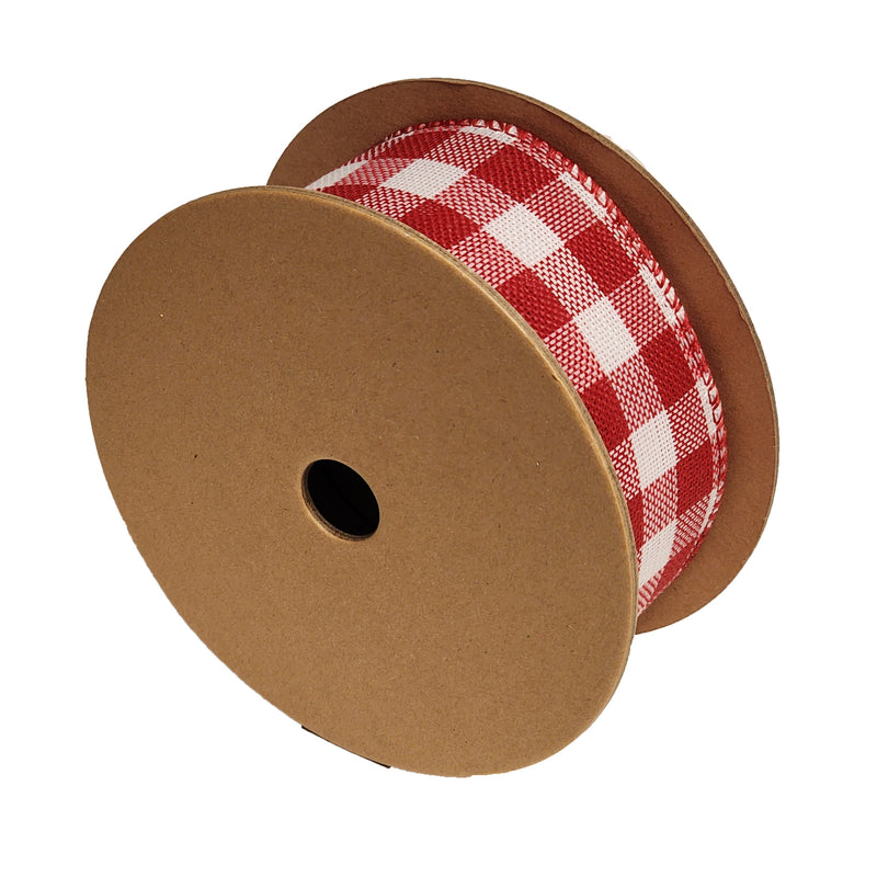 1 1/2" Wired Ribbon | Red and White Check  | 10 Yard Roll