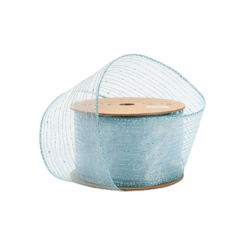 2 1/2" Wired Ribbon | Baby Blue Giltter | 10 Yard Roll