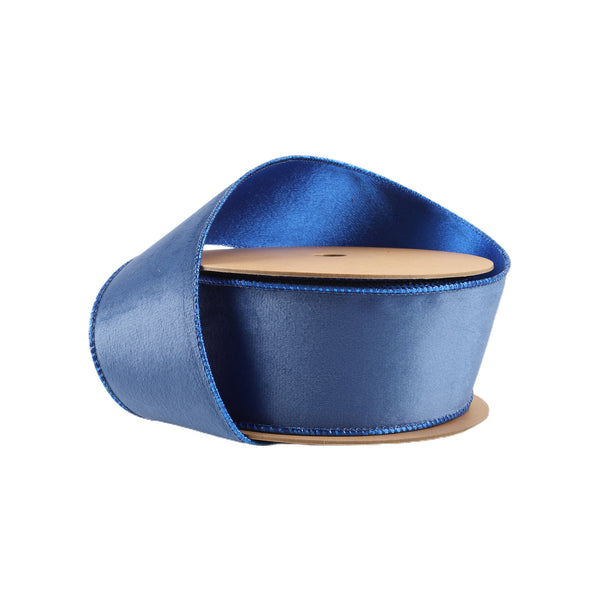 2 1/2" Reversible Classic Velvet Wired Ribbon | Electric Blue/Shimmer Blue| 10 Yard Roll