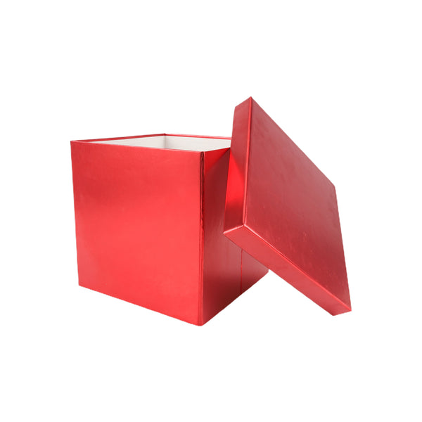 9"x 9"x 9" Collapsable Gift Box w/ Removable Lid | Matte Red