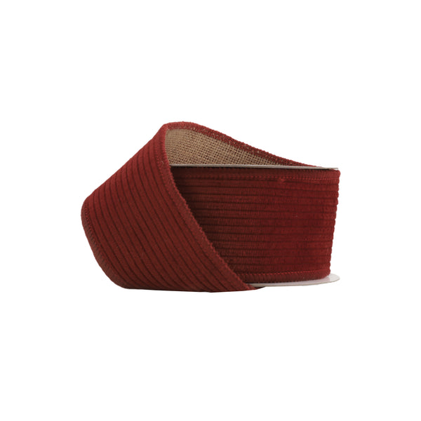 2 1/2" Wired Corduroy Ribbon | Red with Burlap Back | 5 Yard Roll