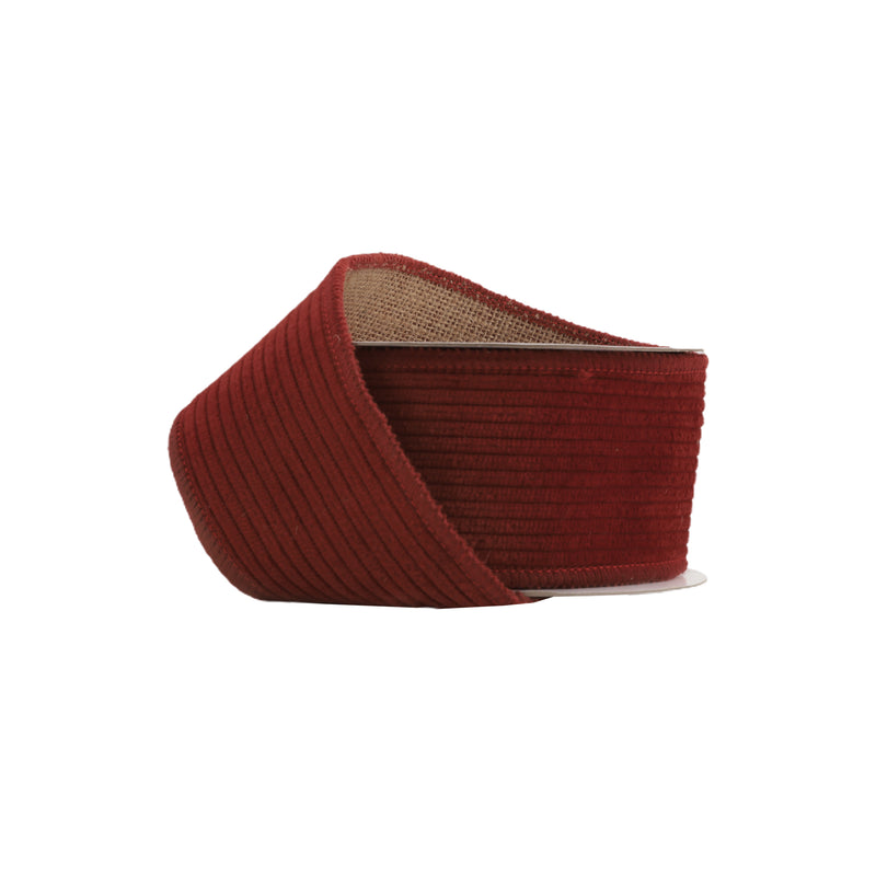 2 1/2" Wired Corduroy Ribbon | Red with Burlap Back | 5 Yard Roll