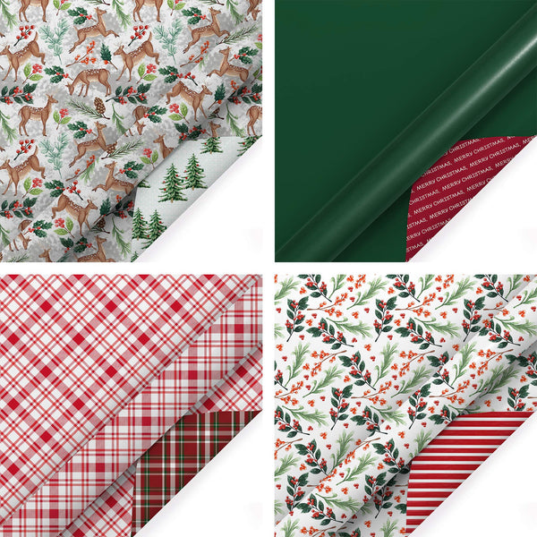 30" x 10' Holiday Reversible Wrapping Paper Bundle (4-pack) | Doe a Deer