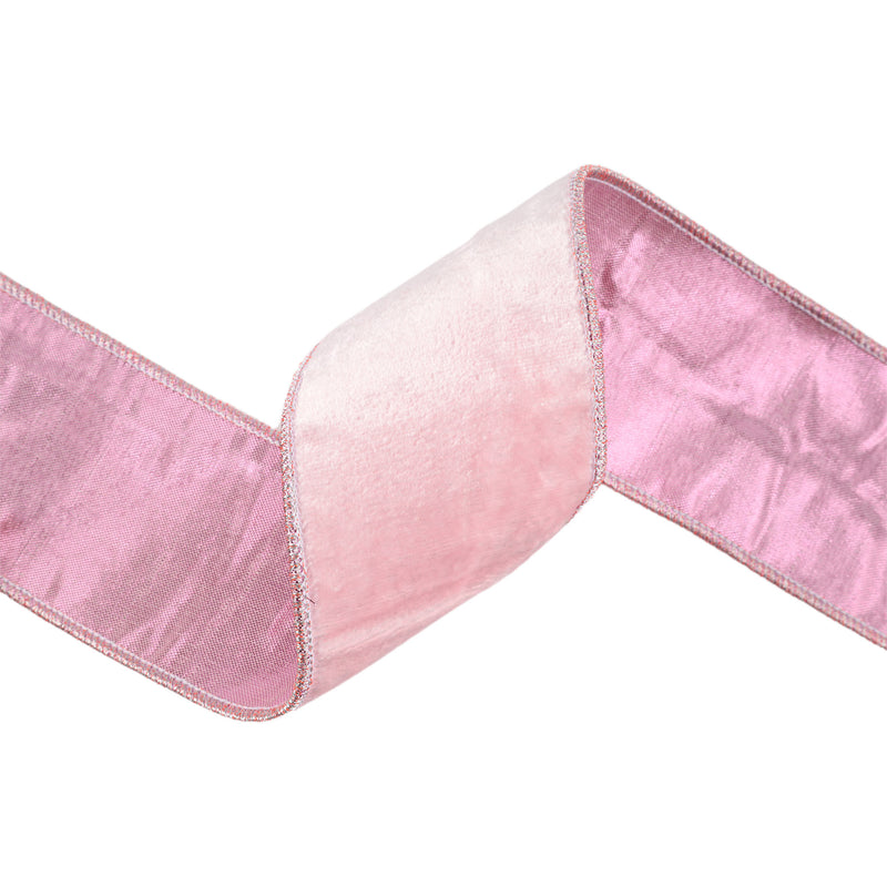 2 1/2" Wired Premium Velvet Ribbon | Pale Pink w/ Metallic Backing | 5 Yard Roll