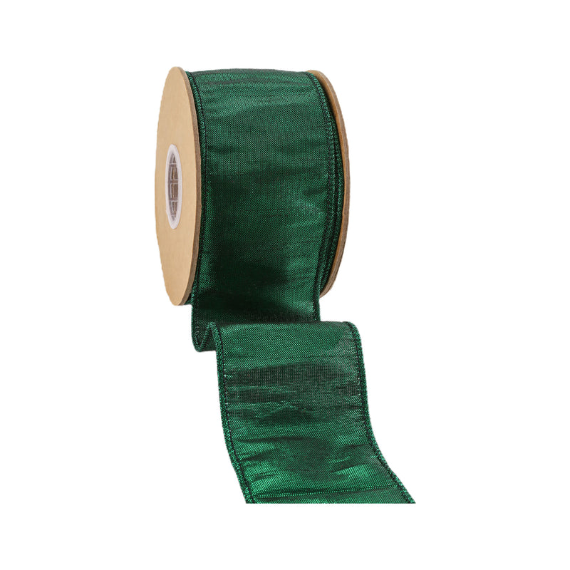 2 1/2" Wired Metallic Dupioni Ribbon | Dark Green | 10 Yard Roll