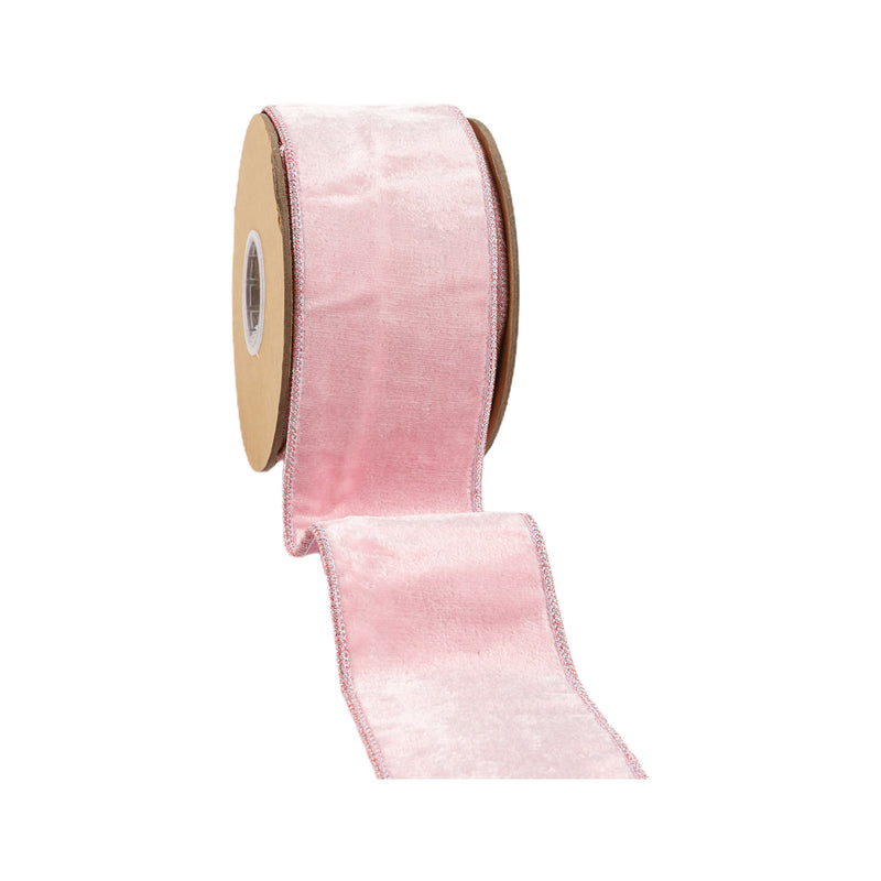 2 1/2" Wired Premium Velvet Ribbon | Pale Pink w/ Metallic Backing | 5 Yard Roll