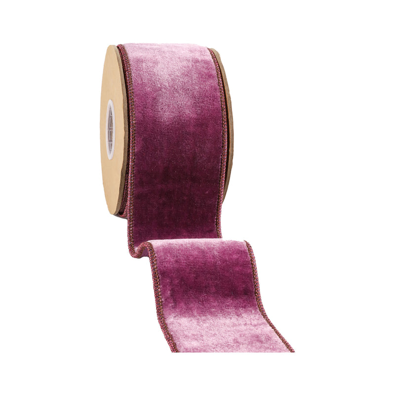 4" Wired Premium Velvet Ribbon | Purple w/  Purple Metallic Dupioni Backing | 5 Yard Roll