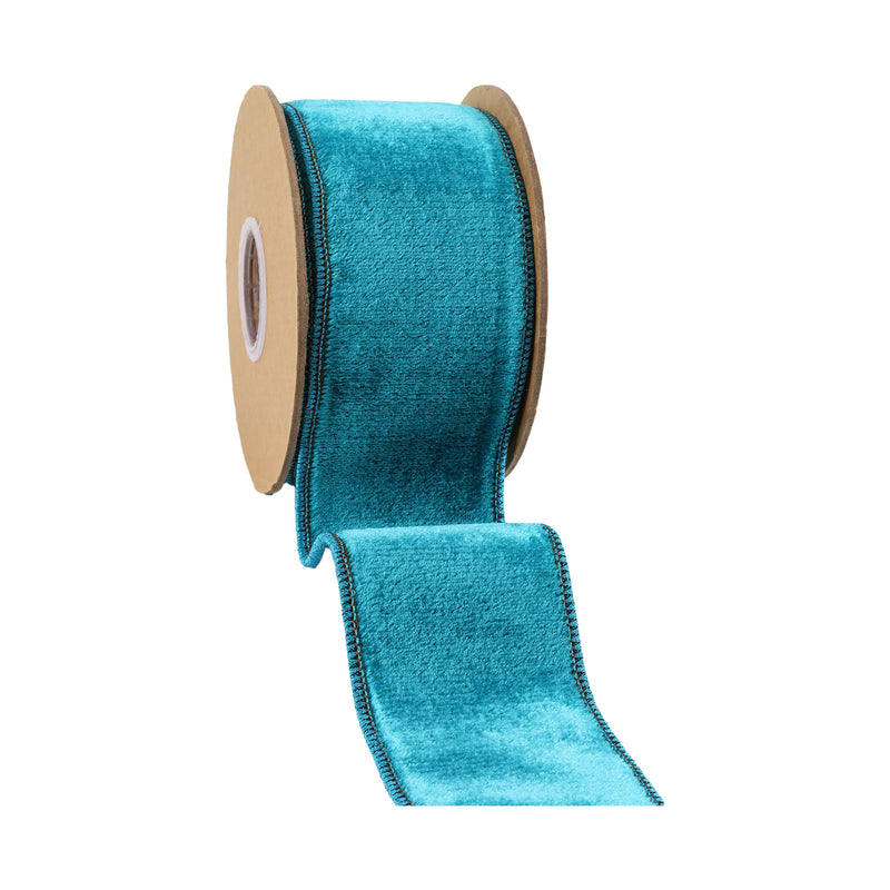 2 1/2" Wired Velvet Premium Ribbon | Teal w/ Teal Metallic Dupioni Backing | 5 Yard Roll