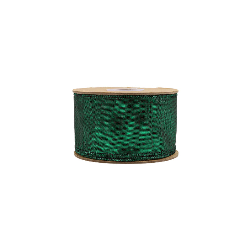 2 1/2" Wired Metallic Dupioni Ribbon | Dark Green | 10 Yard Roll