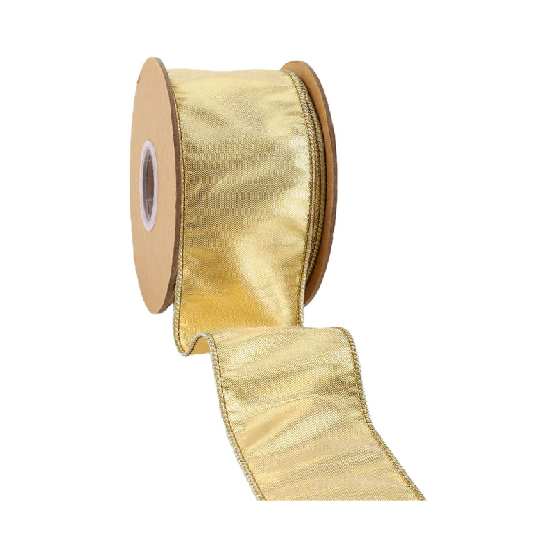 2 1/2" Wired Metallic Dupioni Ribbon | Gold | 10 Yard Roll