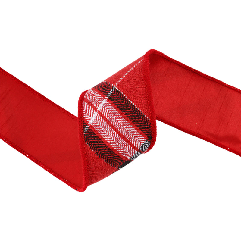 2 1/2" Wired Ribbon | Plaid Red/White/Black/Silver | 5 Yard Roll