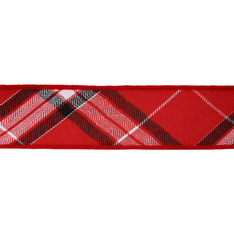 2 1/2" Wired Ribbon | Plaid Red/White/Black/Silver | 5 Yard Roll