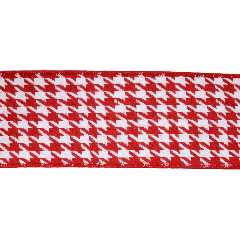 4" Wired Ribbon | Red/White Houndstooth w/ Double-Fused Red Tafetta Backing | 5 Yard Roll