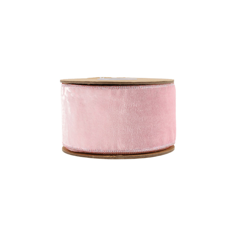 2 1/2" Wired Premium Velvet Ribbon | Pale Pink w/ Metallic Backing | 5 Yard Roll