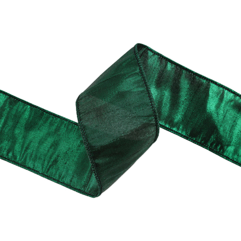 2 1/2" Wired Metallic Dupioni Ribbon | Dark Green | 10 Yard Roll