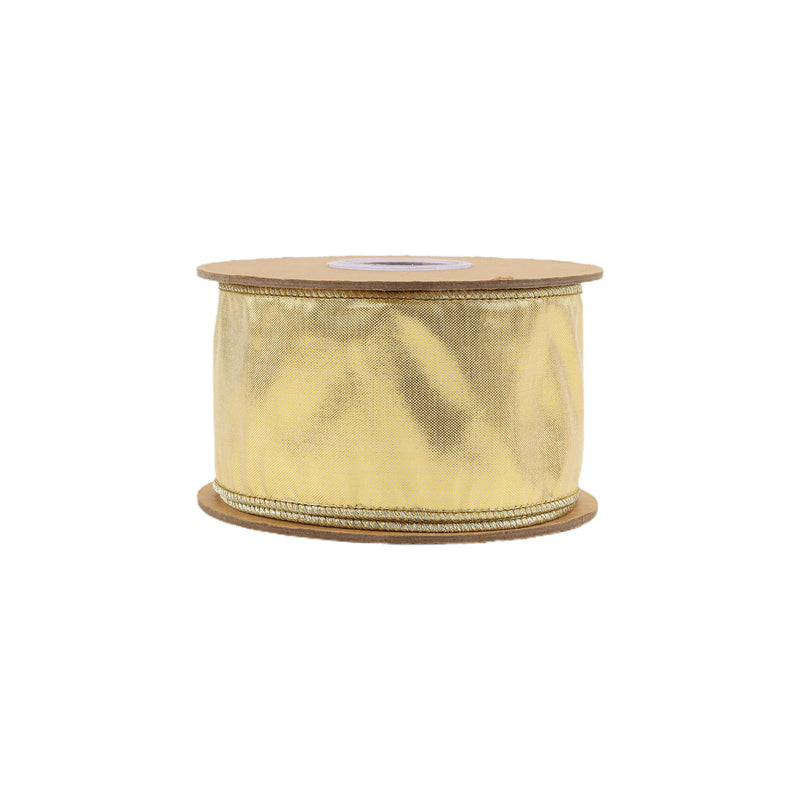 2 1/2" Wired Metallic Dupioni Ribbon | Gold | 10 Yard Roll