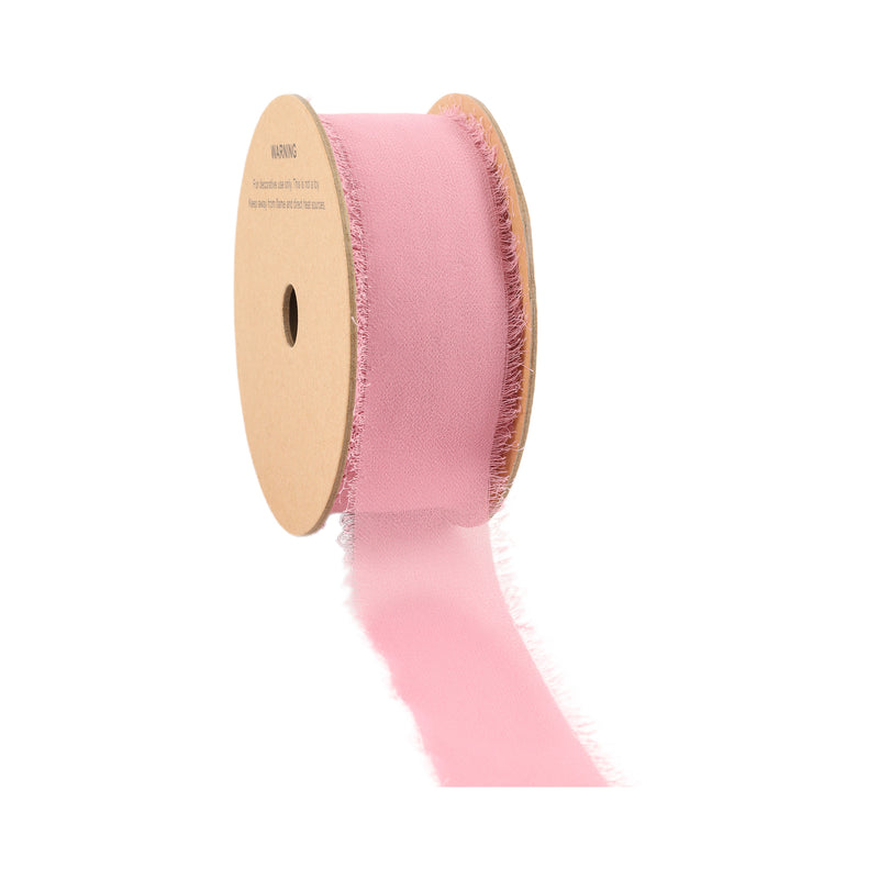 1 1/2" Frayed Edge Chiffon Ribbon | Rose | 10 Yard Roll