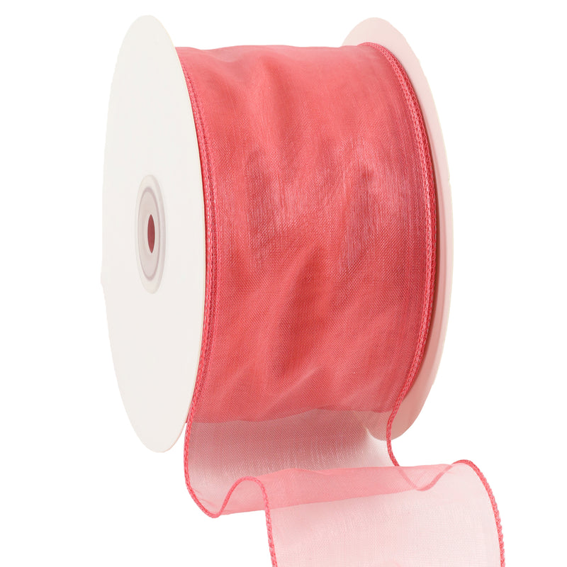 2 1/2" Wired Sheer Ribbon | Rose | 50 Yard Roll