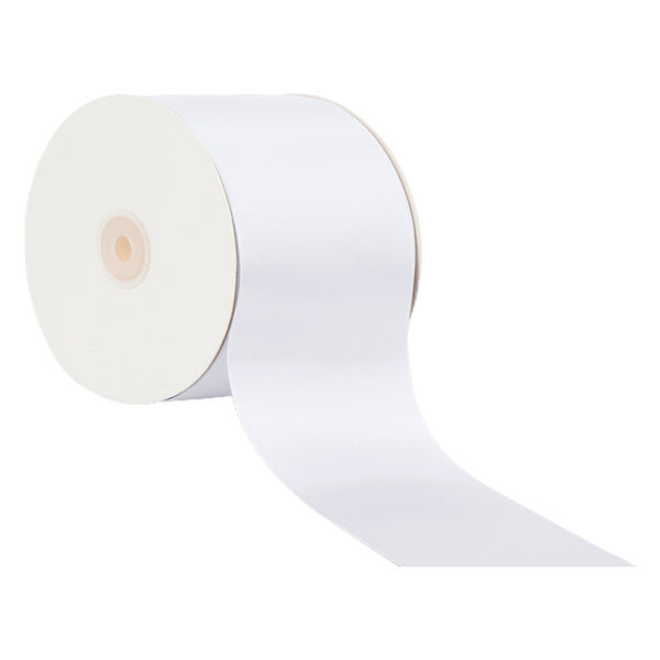 4" Double Face Satin Ribbon | White (029) | 25 Yard Roll