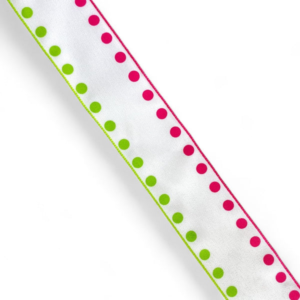 1 1/2" Wired Ribbon | Candy Dot Pink/Green | 10 Yard Roll