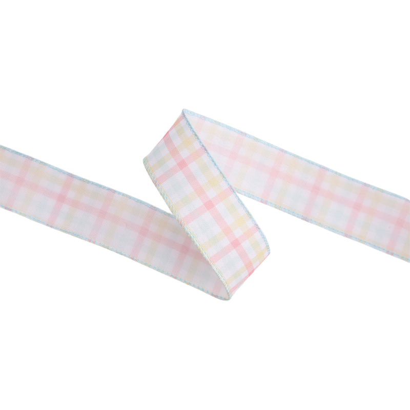 1 1/2" Wired Ribbon | White/Multi Stripe | 10 Yard Roll