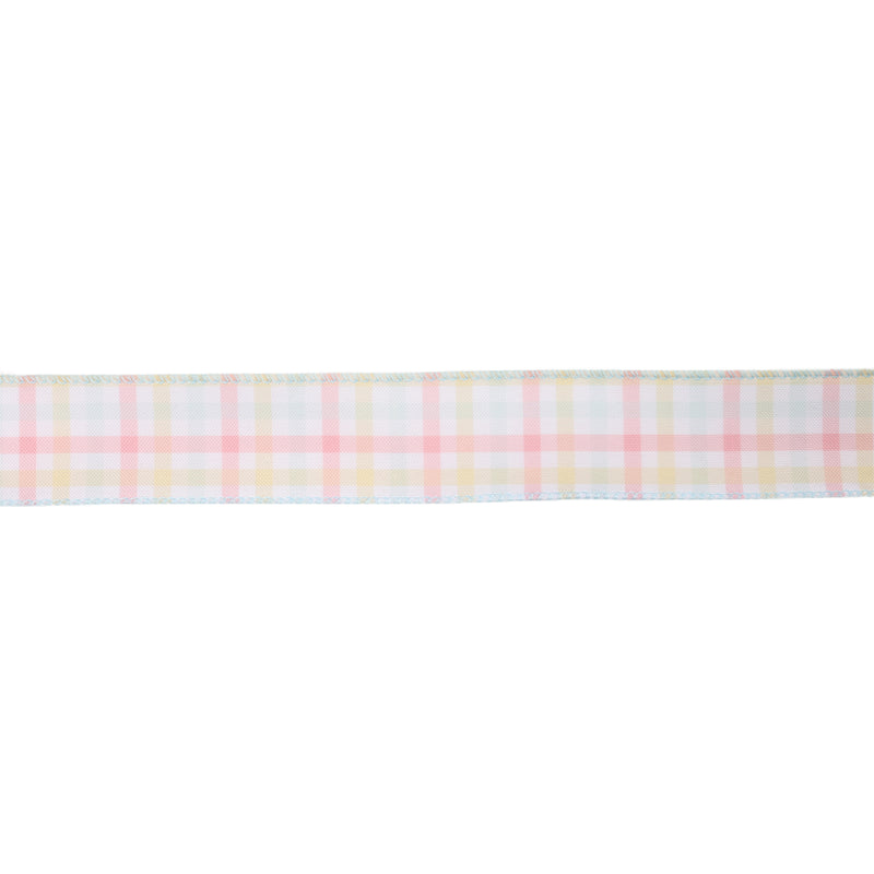 1 1/2" Wired Ribbon | White/Multi Stripe | 10 Yard Roll