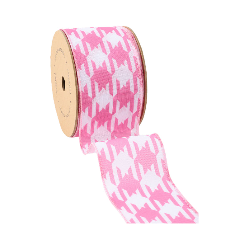 2 1/2 Wired Ribbon | Pink/White Herringbone | 10 Yard Roll