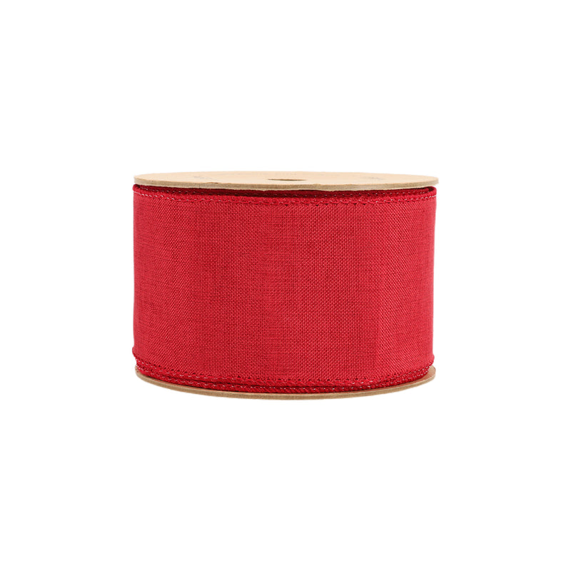 2 1/2 Wired Ribbon | Bright Red Linen | 10 Yard Roll