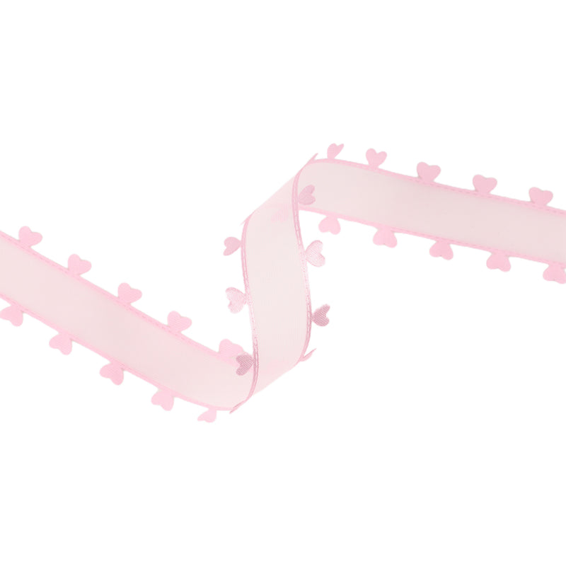 1" Organza Trim | Heart Edging Pink | 10 Yard Roll